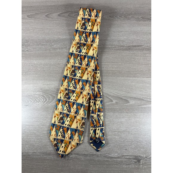 Yves Saint Laurent Mens Silk Tie Playing Cards Gambling Motif Gold Blue Italy
